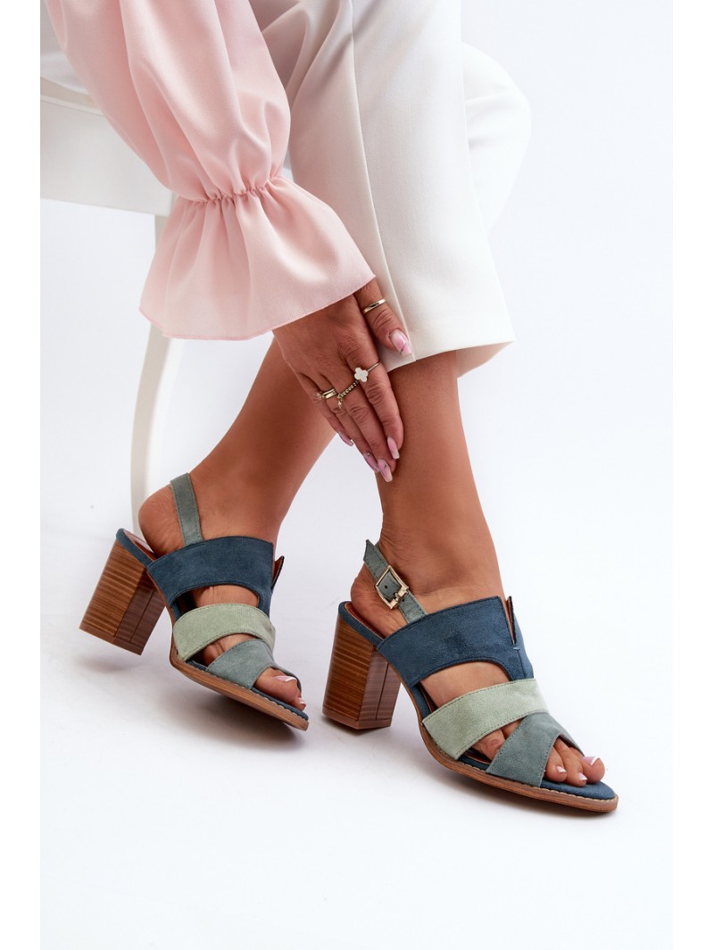 Women's sandals in eco suede on high block heel blue Qutima