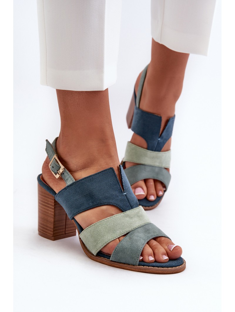Women's sandals in eco suede on high block heel blue Qutima