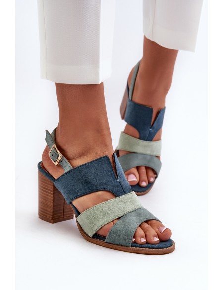 Women's sandals in eco suede on high block heel blue Qutima