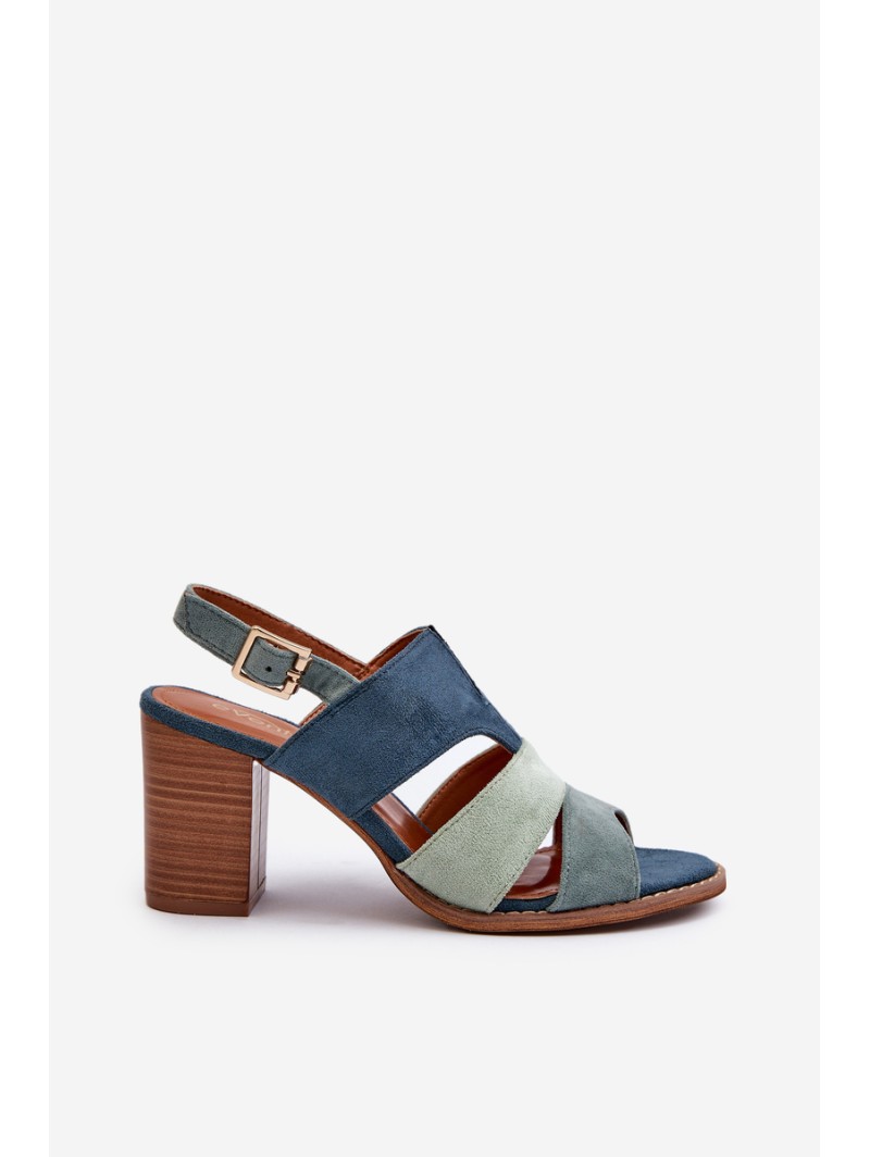 Women's sandals in eco suede on high block heel blue Qutima