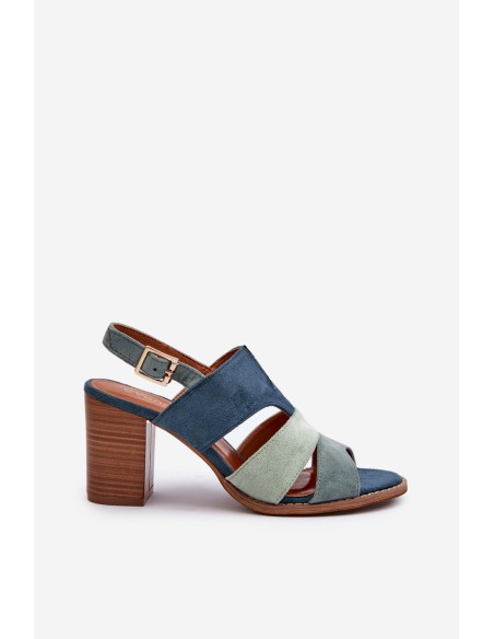 Women's sandals in eco suede on high block heel blue Qutima