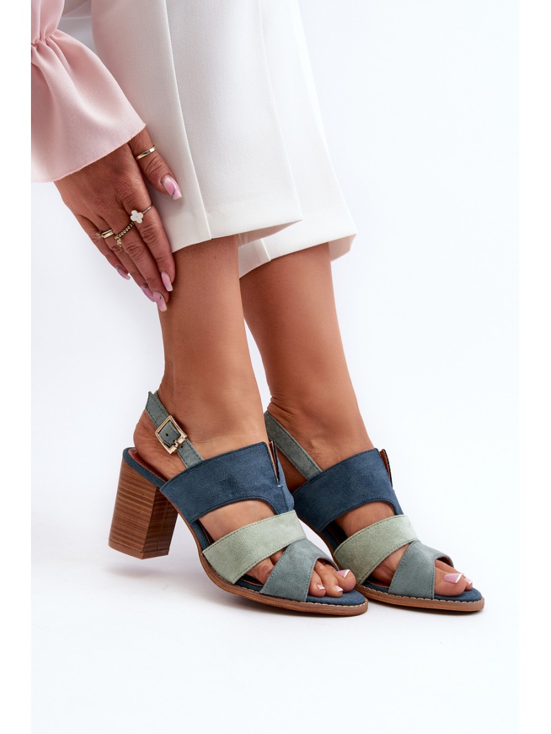 Women's sandals in eco suede on high block heel blue Qutima
