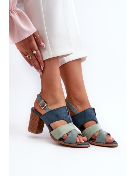 Women's sandals in eco suede on high block heel blue Qutima