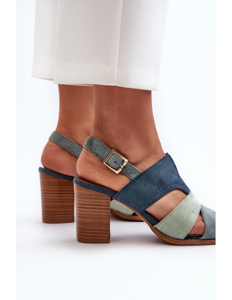 Women's sandals in eco suede on high block heel blue Qutima