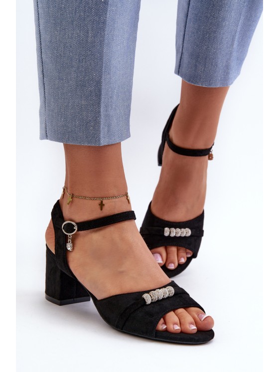 Women's sandals in eco suede on a high heel with black decorations Narhi