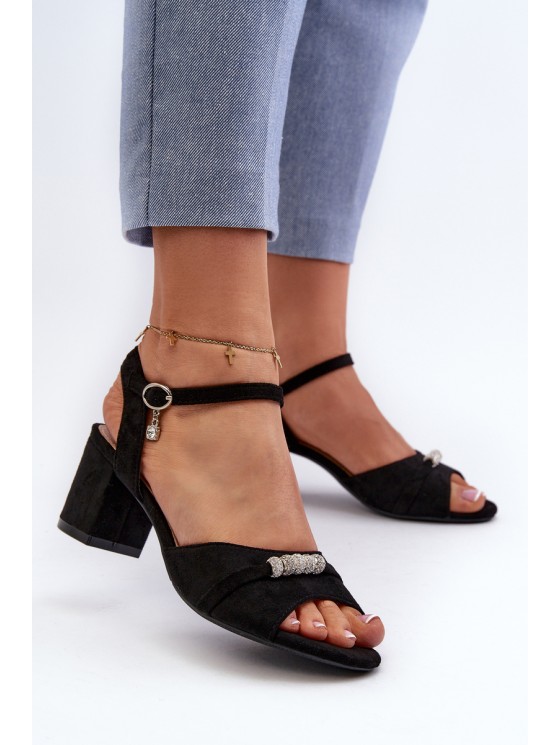Women's sandals in eco suede on a high heel with black decorations Narhi 2