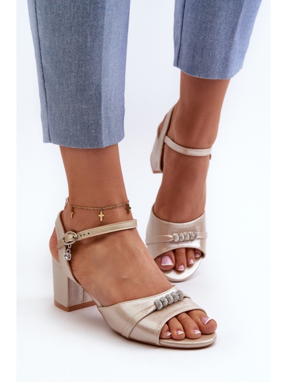 Women's eco leather sandals with embellishments on a gold heel Narhi