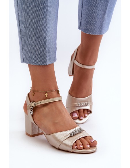 Women's eco leather sandals with embellishments on a gold heel Narhi