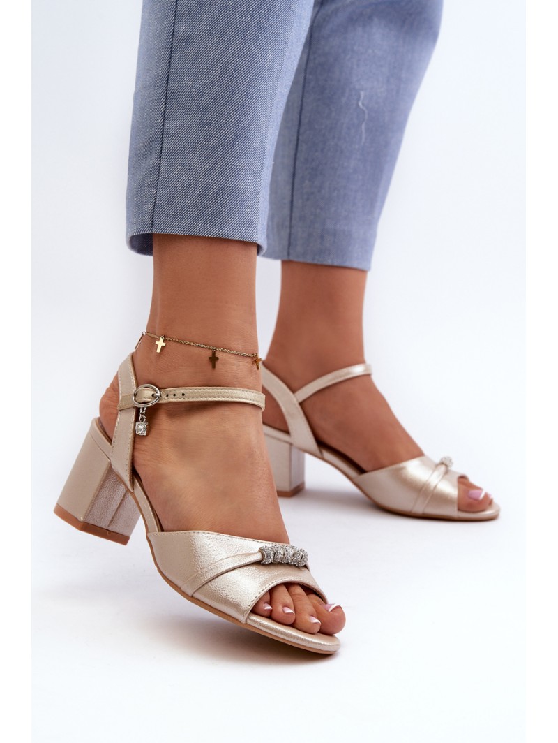 Women's eco leather sandals with embellishments on a gold heel Narhi