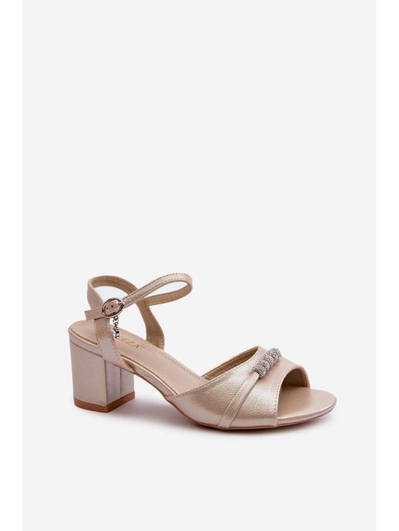 Women's eco leather sandals with embellishments on a gold heel Narhi
