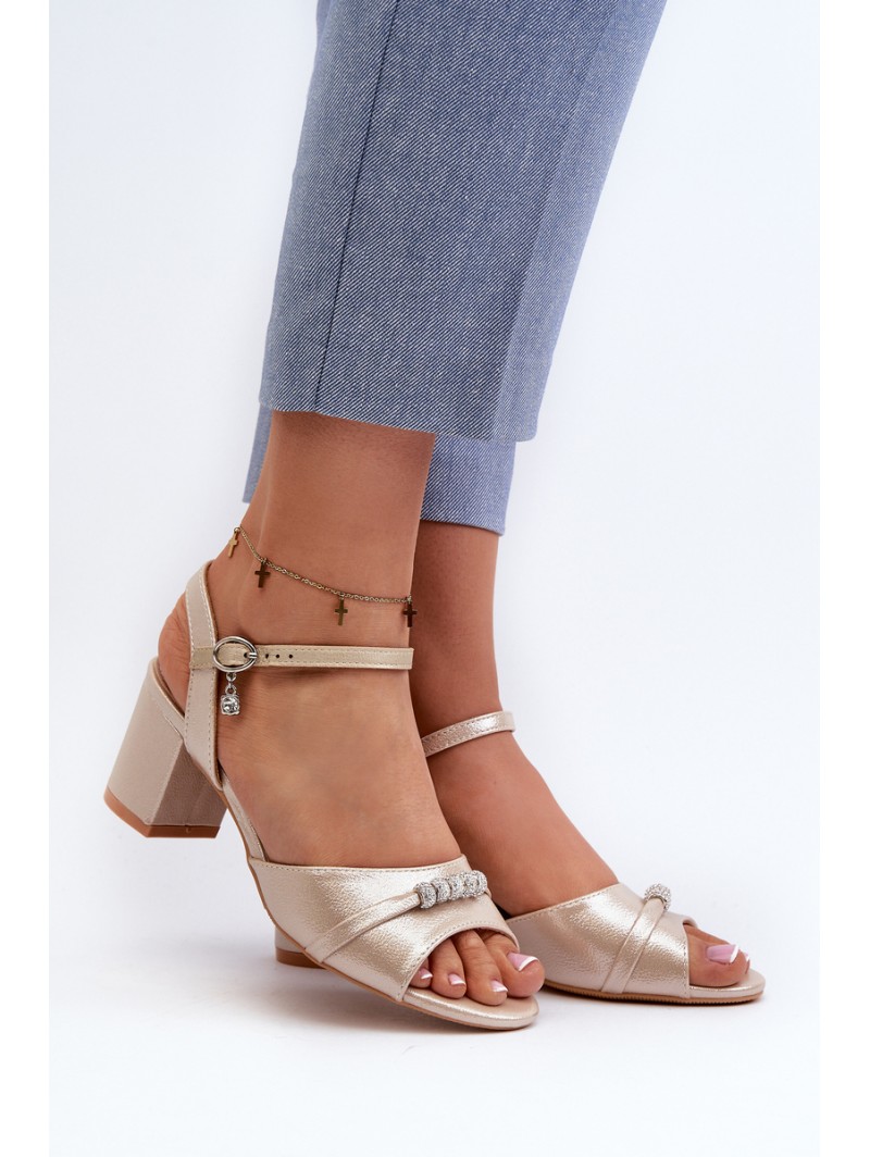Women's eco leather sandals with embellishments on a gold heel Narhi