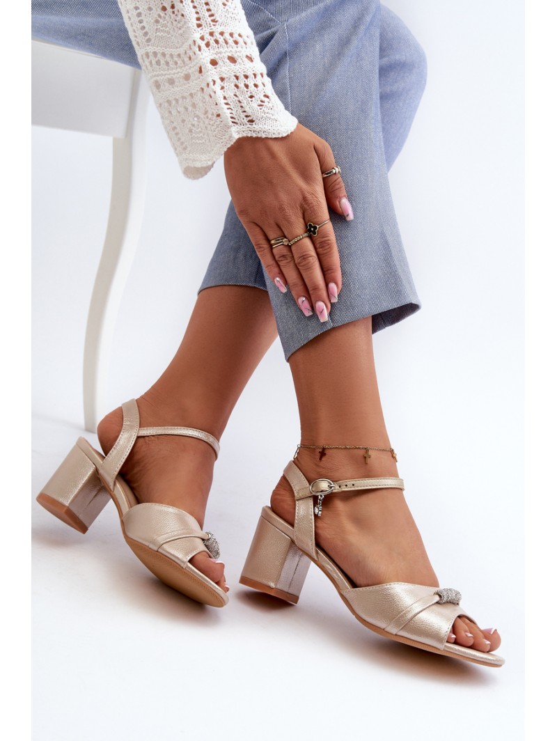 Women's eco leather sandals with embellishments on a gold heel Narhi
