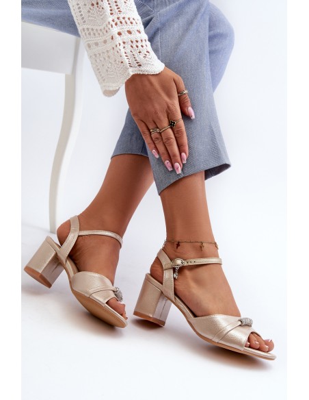 Women's eco leather sandals with embellishments on a gold heel Narhi