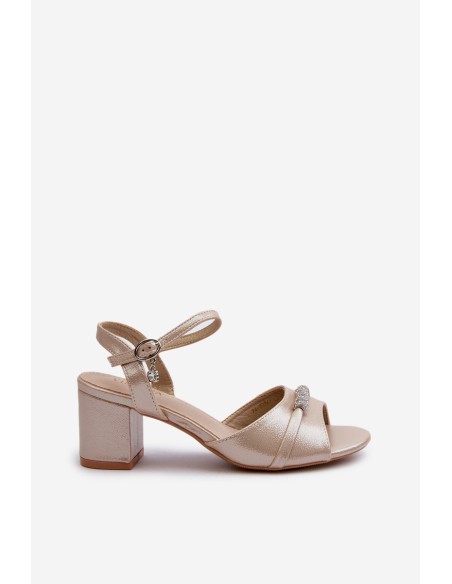 Women's eco leather sandals with embellishments on a gold heel Narhi