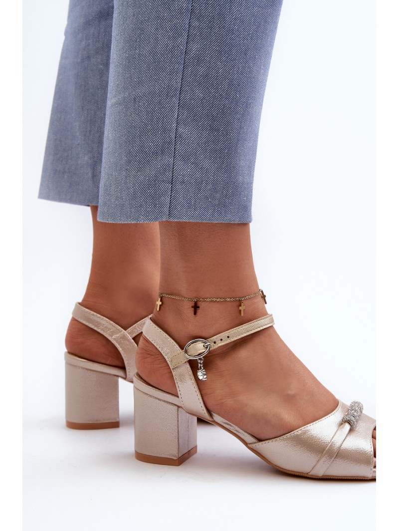 Women's eco leather sandals with embellishments on a gold heel Narhi