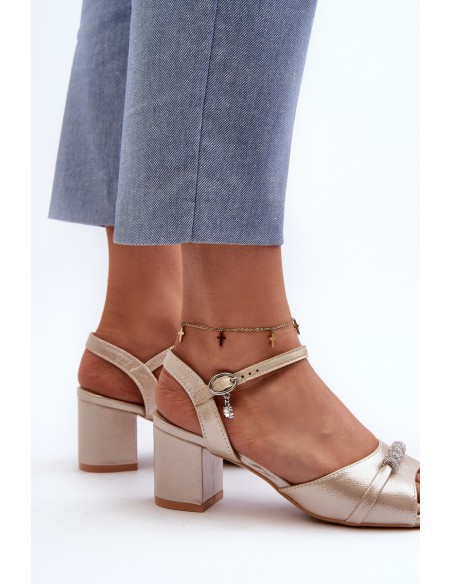 Women's eco leather sandals with embellishments on a gold heel Narhi
