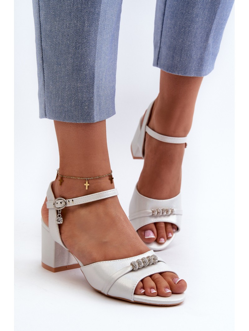 Women's Eco Leather Sandals with Heel and Silver Decorations Narhi