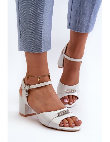 Women's Eco Leather Sandals with Heel and Silver Decorations Narhi