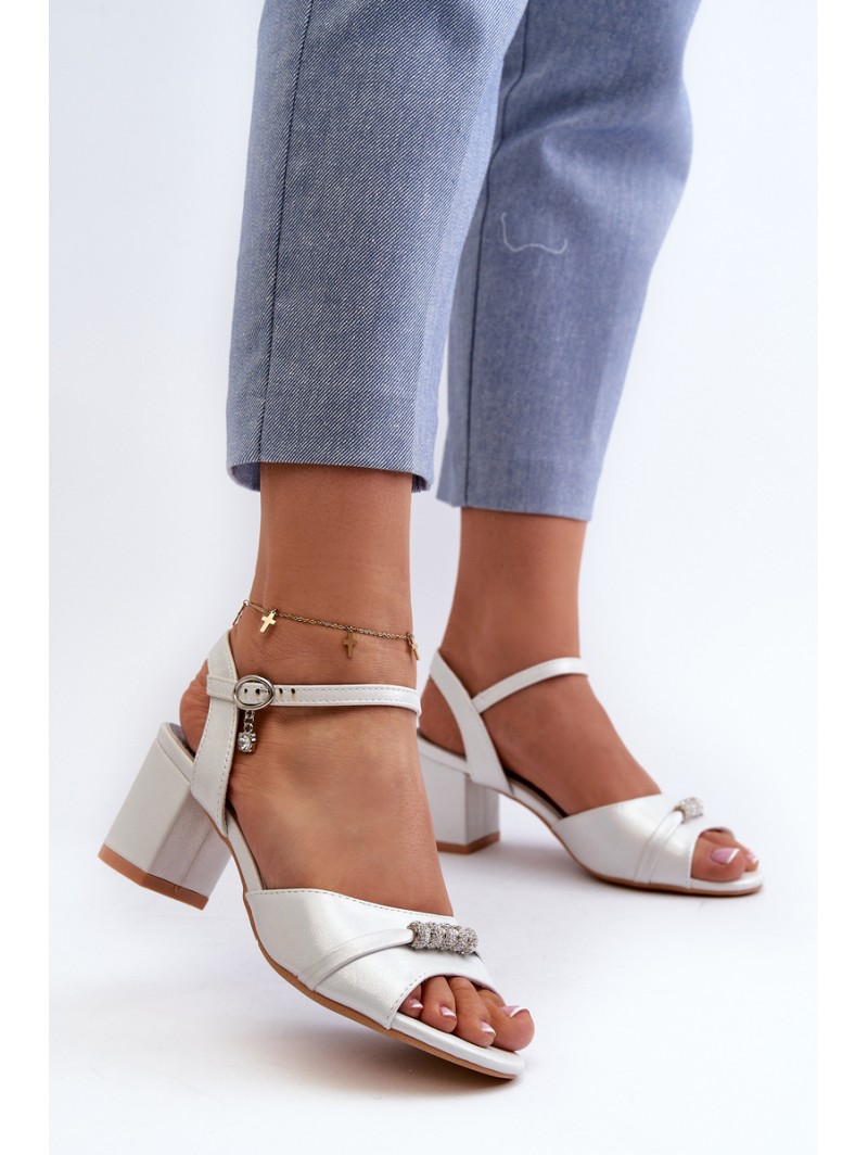 Women's Eco Leather Sandals with Heel and Silver Decorations Narhi