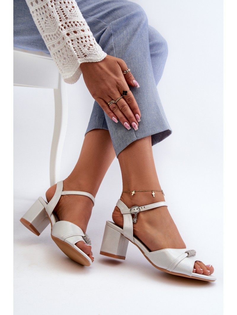Women's Eco Leather Sandals with Heel and Silver Decorations Narhi
