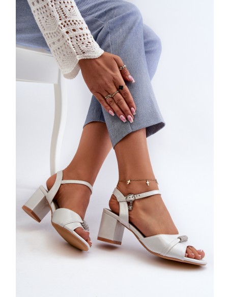 Women's Eco Leather Sandals with Heel and Silver Decorations Narhi
