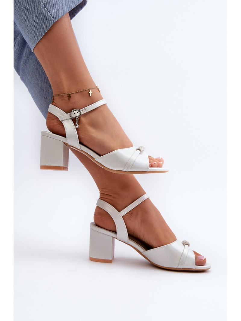 Women's Eco Leather Sandals with Heel and Silver Decorations Narhi