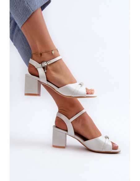 Women's Eco Leather Sandals with Heel and Silver Decorations Narhi