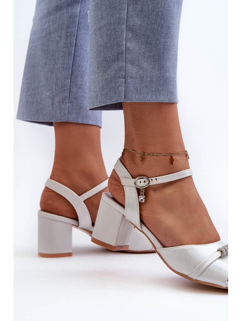 Women's Eco Leather Sandals with Heel and Silver Decorations Narhi