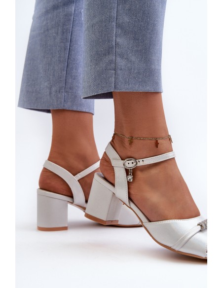 Women's Eco Leather Sandals with Heel and Silver Decorations Narhi