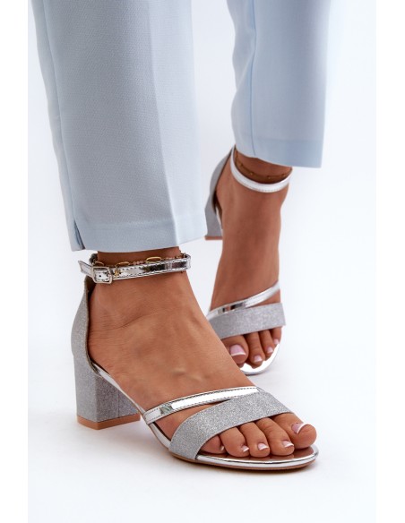 Women's Low Heel Silver Glitter Sandals Ploemis