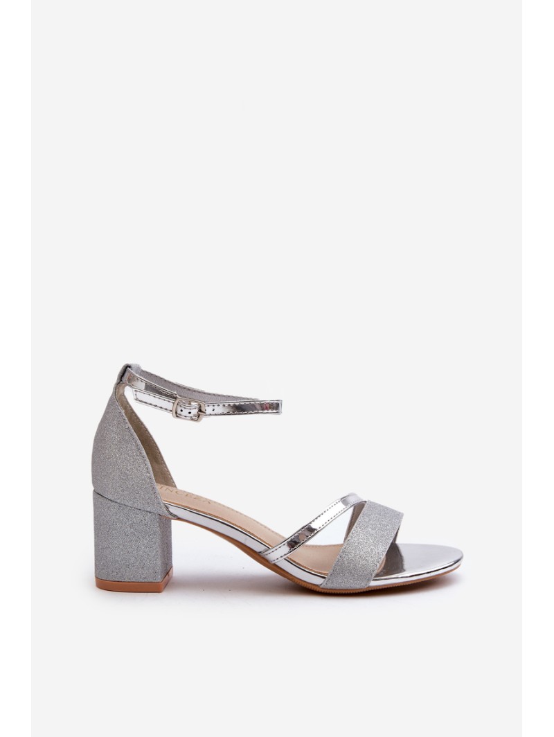 Women's Low Heel Silver Glitter Sandals Ploemis