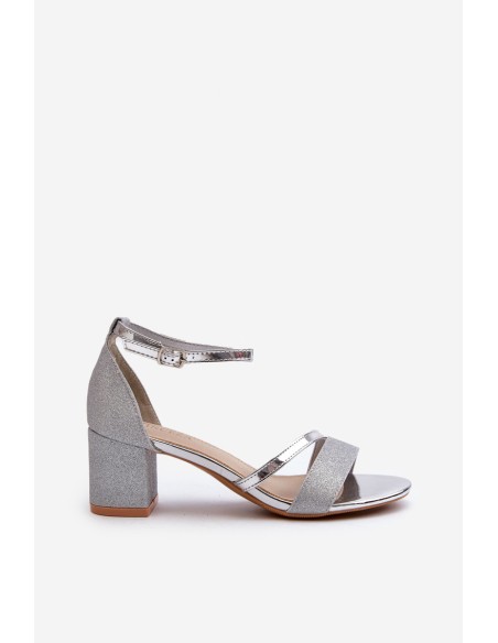 Women's Low Heel Silver Glitter Sandals Ploemis