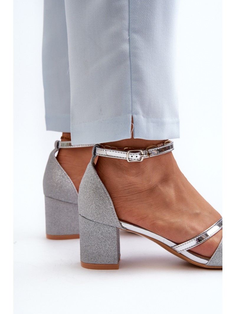 Women's Low Heel Silver Glitter Sandals Ploemis