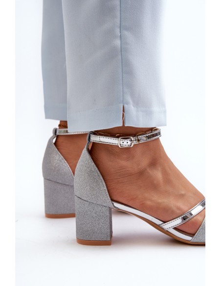 Women's Low Heel Silver Glitter Sandals Ploemis