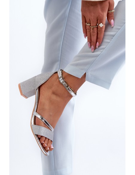 Women's Low Heel Silver Glitter Sandals Ploemis