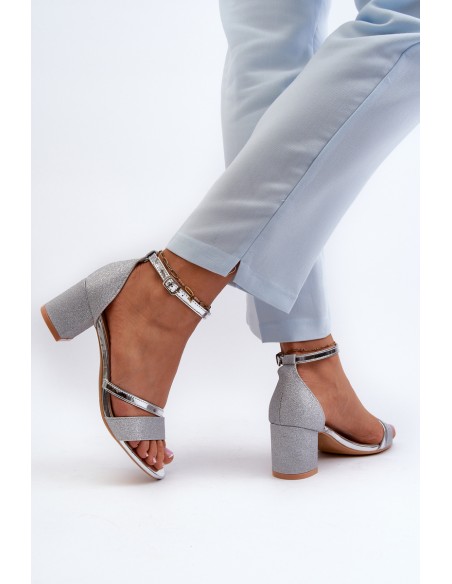 Women's Low Heel Silver Glitter Sandals Ploemis