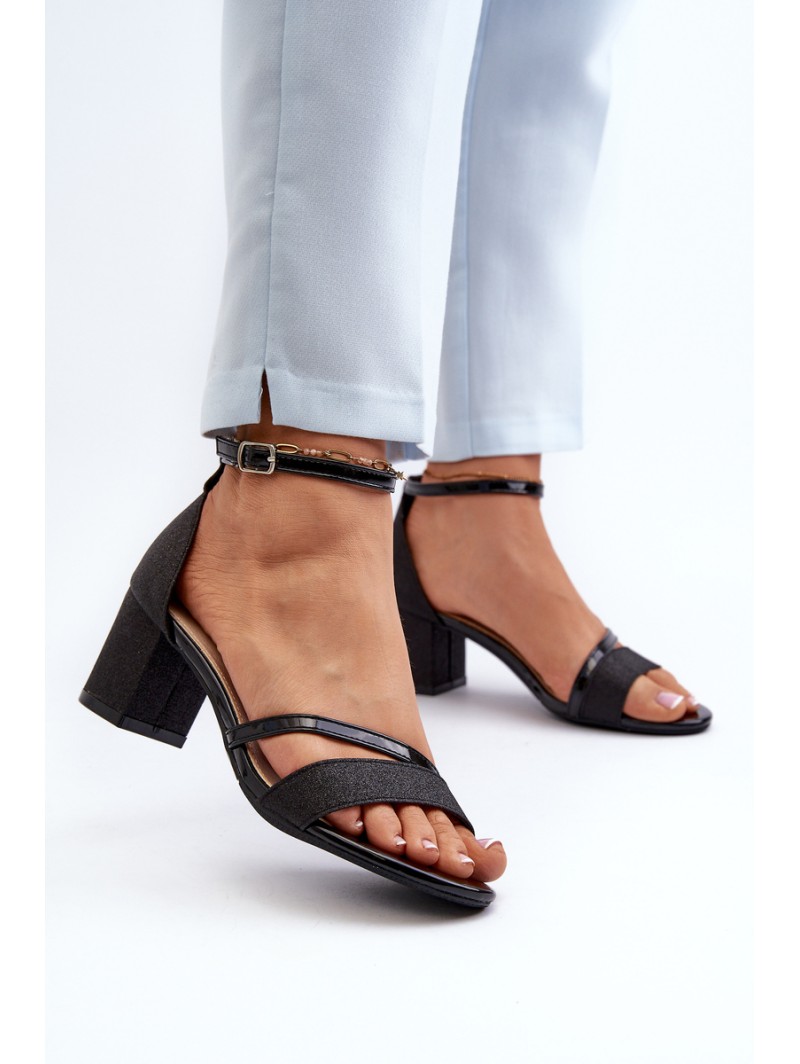 Black Low Heel Women's Glitter Sandals Ploemis
