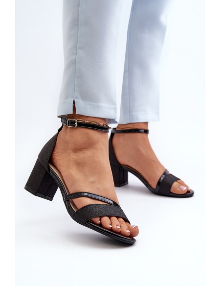 Black Low Heel Women's Glitter Sandals Ploemis