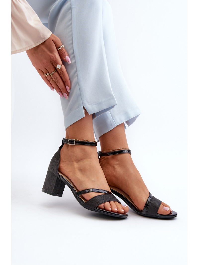 Black Low Heel Women's Glitter Sandals Ploemis