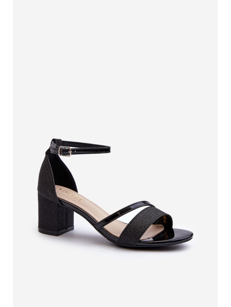 Black Low Heel Women's Glitter Sandals Ploemis