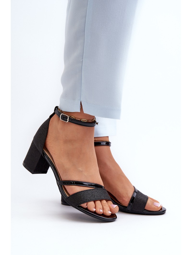 Black Low Heel Women's Glitter Sandals Ploemis
