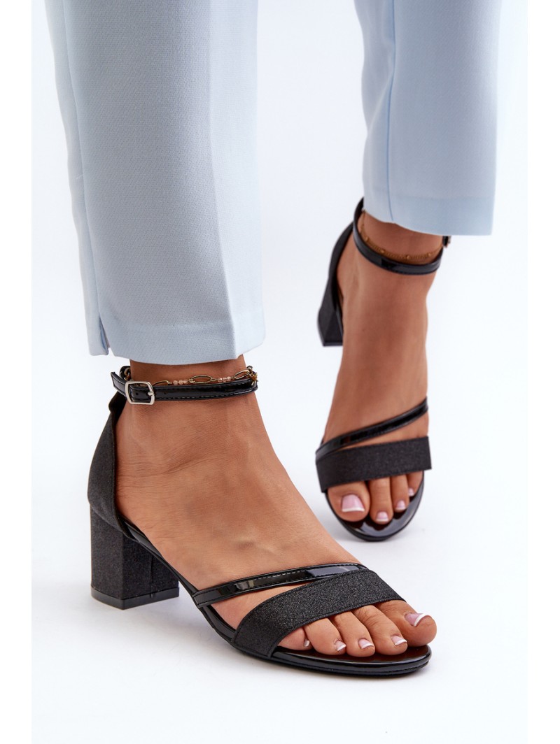 Black Low Heel Women's Glitter Sandals Ploemis