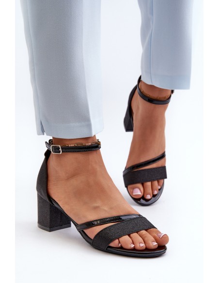 Black Low Heel Women's Glitter Sandals Ploemis