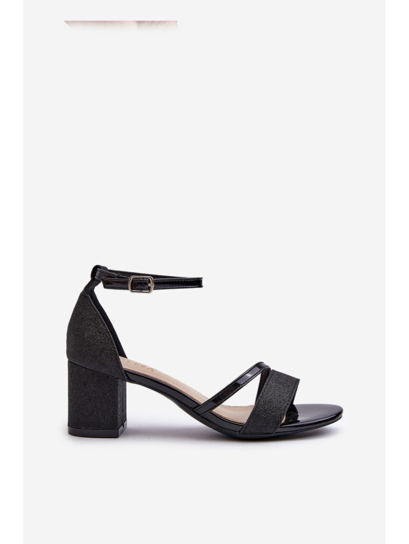 Black Low Heel Women's Glitter Sandals Ploemis