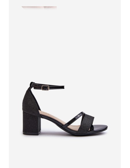 Black Low Heel Women's Glitter Sandals Ploemis