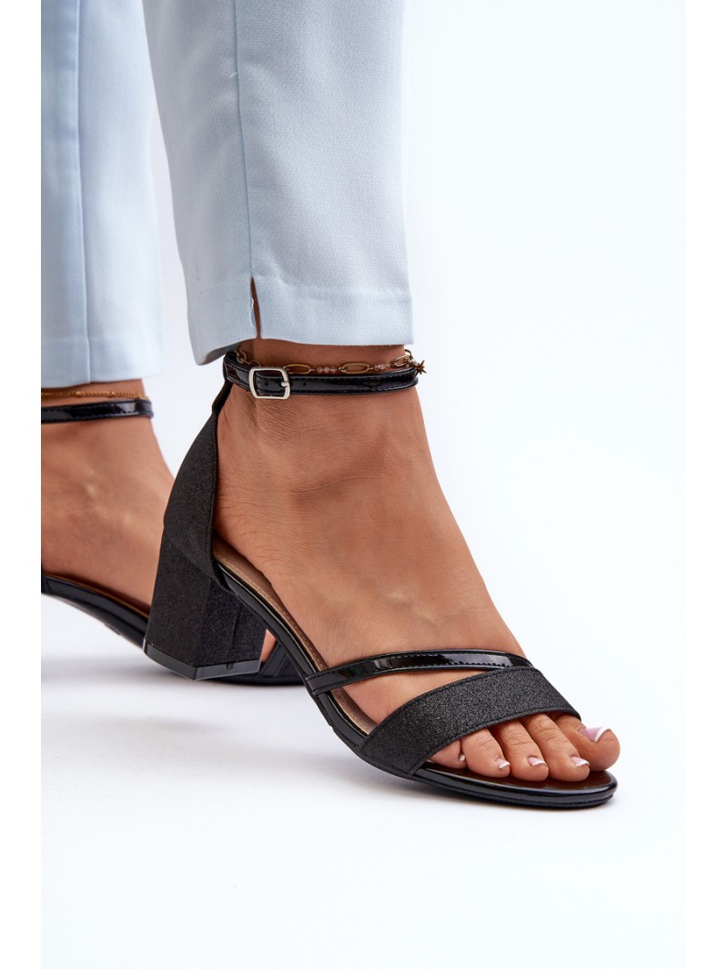 Black Low Heel Women's Glitter Sandals Ploemis
