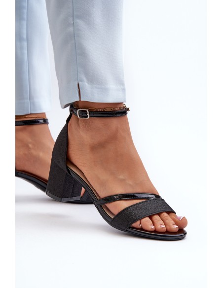 Black Low Heel Women's Glitter Sandals Ploemis