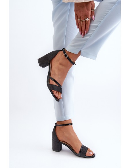 Black Low Heel Women's Glitter Sandals Ploemis