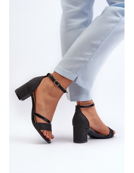 Black Low Heel Women's Glitter Sandals Ploemis