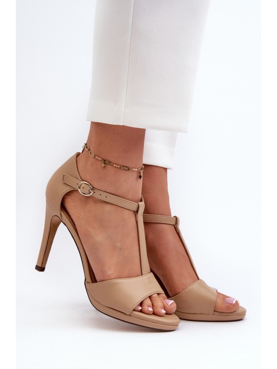 Women's High Heel Sandals in Beige Eco Leather Obdaria